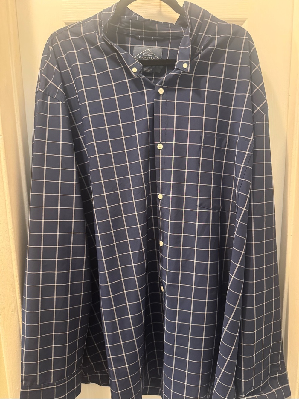 St. John's Bay Navy and White Windowpane Button-Down Shirt